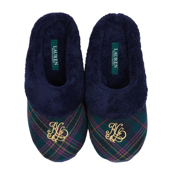 Ralph Lauren Green Plaid House Slippers 